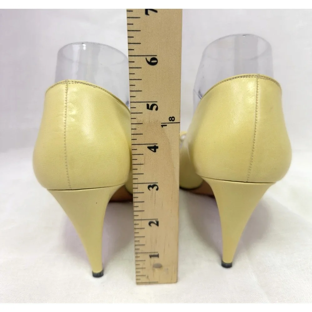 VTG Bally Womens 8.5 M Yellow Leather Bow Pointed Toe Pumps Heels Italy